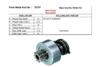 Marş Dişlisi 10diş Peugeot J9 Tf İnce Mil 72315666 | Mako 72315666