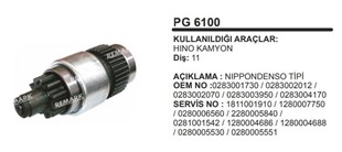 Marş Dişlisi 11diş Hino 26.200 Kırkayak 2.5 Kw/4.5 Kw/5.5 Kw 40ayak Burç Aralığı Geniş Sd5070a | Remark Pg6100