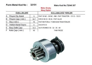 Marş Dişlisi 9diş 35 50nc Fıat Traktör 450 480 540 54c Tf 72315661 Tam Freze | Mako 72315661