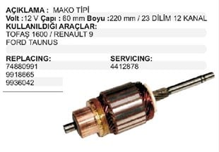 Marş Kollektörü 12v Tofaş 1600 Dkş Renault R9-r11 Taunus R19 1600 Mako 74880991 Im81 Im295 | Mako 74880991