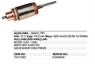 Marş Kollektörü 12v Ub Kf Inter Bedford 72313563 | Mako 72313563