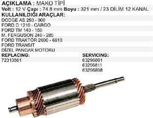 Marş Kollektörü 12v Ub Kf Transit Pancar Mf Ford Cargo 72313561 Dodge As250 As900 Ford D1210 Cargo 1312 Tm140 Tm150 Mf | Mako 72313561