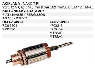 Marş Kollektörü 12v Ub+uf Fiat Mf Steyr Massey Ferguson / Fıat Traktor Uzun Bakır / Uzun Freze Im83 Im278 72386801 | Schenna Im83