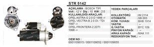 Marş Motoru 12v 10diş 2.0kw Opel Astra G Vectra B | Aes Str5142