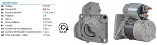 Marş Motoru 12v 10diş Doblo Palio 1,2 Str3262 | Opar 51890631