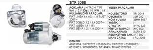 Marş Motoru 12v 10diş Fıat Albea 1.4 Benzinli 1,4 Lınea Doblo Albea Sıena 1,3 Jtd 1,4kw | Wınwın Str3356