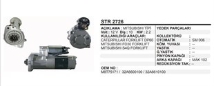Marş Motoru 12v 10diş Forklift Mıts Tip Caterpillar Forklift Mıtsubıshı Forklıft Caterpiller Dp60 Fd30 D4q Nissan Motorulu Clar | Ith Str2726