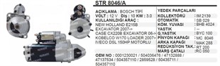 Marş Motoru 12v 10diş Newholland İveco Kobelko Excavatör Case Loader (formetal Dişlili) Str8046a | Remark Str8046a