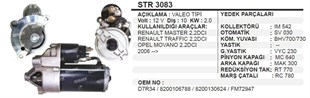 Marş Motoru 12v 10diş Renault Master Trafıc Opel Movano 2.2 Dcı D7r | Remark Str3083