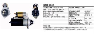 Marş Motoru 12v 11diş Doğan Şahin 1.4 Şanzumalı Lada Niva (bosch-tipi) 63291401 Str6042 Str1401 Str4689 63291401 | Martek Str6042