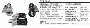 Marş Motoru 12v 11diş Ford Cmax Focus Volvo | Mea Str110dın230