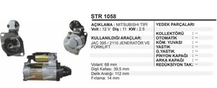 Marş Motoru 12v 11diş Jac 395 2110 Jeneratör Forklift 2,5 Kw | Remark Str1058