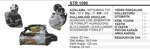 Marş Motoru 12v 11diş Jenaratör Forklift Quanchaı 2105 Huanggong Zl Goodsense 3.0kw | Aes Str1090