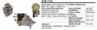 Marş Motoru 12v 11diş Komatsu Daewoo Cat Forklıft Isuzu Motorlu Caterpillar Str7742 | Wınwın Str7742