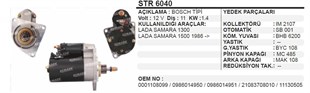 Marş Motoru 12v 11diş Lada Samara Ters Wutse-30714n Str6040 | Bypart Umm3150