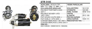 Marş Motoru 12v 11diş Peugeot Partner 2,0 Boxer Fıat Doblo 1.9 Cıtroen Berlingo | Aes Str5195
