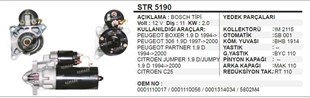 Marş Motoru 12v 11diş Pejo Partner Boxer 306 Cıtroen Jumper Str3085 Str3090 Str3095 Str5190 Wutse-str30477va Str30477 | Aes Str5190