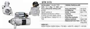 Marş Motoru 12v 11diş Vw Golf Jetta Ters 2kul Vw Golf Iv V Jetta Iıı Seat Leon Iıı Skoda Octavıa 04> (d7gs) 2.0kw | Aes Str3170