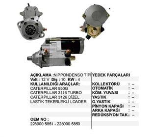 Marş Motoru 12v 12diş Caterpillar 950g 3116 Turbo 3126 Dizel Lastik Tekerlekli Loader Cummıns Cummins | Unıp Str9050
