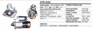 Marş Motoru 12v 12diş Renault Clio3 Megan 2 Dci Fluance Str6080 10.12.13 Diş Oluyor | Aes Str6080