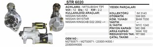Marş Motoru 12v 12diş Nissan D22 Skystar Navara Kıngcab D22 02- Str6020 23300vk500 23300wk500 23300vm00a M2t50571 | Martek Str6020