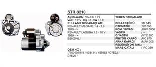 Marş Motoru 12V 8DİŞ Megane Laguna 1,4 1,6 98>> STR3210 STR3200 438110 438163 STR3200 448163 D7E22 D7E26 438134 7700105119 | MARTEK STR3210