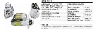 Marş Motoru 12v 8diş 1.4 Kw Nissan Nıssan Ka24 Forklift | Ith Str3122