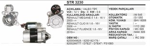 Marş Motoru 12v 8diş Clio3 Megan2 06 Str3230 | Martek Str3230