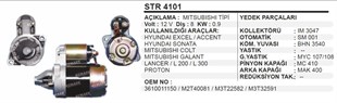 Marş Motoru 12V 8Diş Hyundai Accent Golt Excel Exel Sonato Langer Proton Galant Lancer L200 L300 Str4101
