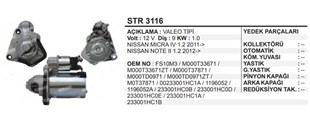 Marş Motoru 12v 9diş 1,0 Kw Nissan Micra 1.2 Note 1. Mikra | Remark Str3116