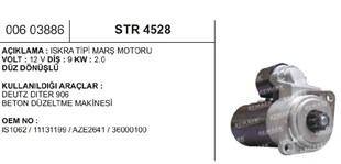 Marş Motoru 12v 9diş 2 Kw Iskra Tıp Deutz Dıter Beton Düzeltme Makinası Is1062 Remark-str4528 | Remark Str4528
