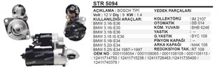 Marş Motoru 12v 9diş Bmw 3-5 Seri 2kulak Bosch-0001107442 1986s00674 Str5094 Umm3371 Str2104 | Bypart Umm3371