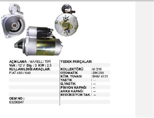 Marş Motoru 12v 9diş 2.5kw Fiat Traktör 450 480 480s 54c 640 55/46 Deutz Chrysler Pd250 Dodge 63217126 Str7126 Str4670 | Mako 63217126