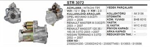 Marş Motoru 12v 9diş Hitachi Tip Opel Movano Renault Master Mascot Nıssan Terrano | Remark Str3072