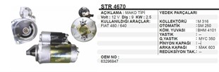 Marş Motoru 12v 9diş Fiat Traktör 450 480 480s 54c 640 55/46 Deutz Chrysler Pd250 Dodge Fargo Traktör Str4670 Str7126 63217126 | Martek Str4670
