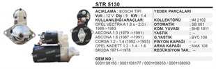 Marş Motoru 12v 9diş Opel Skoda Vectra A Ascona Corsa Opel Kadett | Ith Str5130