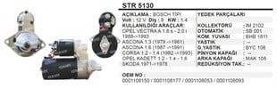 Marş Motoru 12v 9diş Opel Skoda Vectra A Ascona Corsa Opel Kadett | Ith Str5130