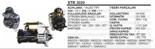 Marş Motoru 12v 9diş Pejo 106 206 306 Cıtroen Dfm Valeo 432591 Valeo 442623 5802m9 | Martek Str3020