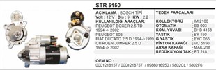 Marş Motoru 12v 9diş Peugeot Boxer Partner Fıat Ducato Cıtroen Jumper | Schenna Str5150