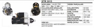 Marş Motoru 12v 9diş Skoda Favorit Felıcıa Valeotip Pinyon Kapağı-mc628 Aes-str4750 Str1205 Str3015 Str60401 | Remark Str3015