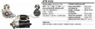 Marş Motoru 12v 9diş Skoda Ters Vw Caddy 9&11diş Oluyor Yerine | Aes Str6520