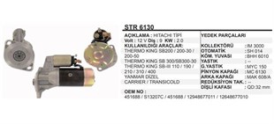 Marş Motoru 12V 9DİŞ Thermoking SB200 200-30 200-50 Sb 300 300-38 Sb-ıı 110 190 210 310 400 Yanmar Dizel Carrıer STR6130 110820 | REMARK STR6130