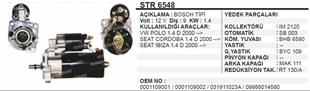 Marş Motoru 12v 9diş Vw Polo Ibıza Albea Str6548 | Ith Str6548
