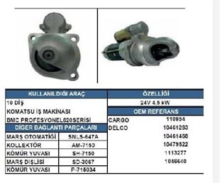 Marş Motoru 24v 10diş Bmc Pro Fatih 28mt Deltip Jeneratör Str7150 Les0202 Delco1113277 Unıpstr7162 Luca-61924146 Fatih | Lucas Les0202