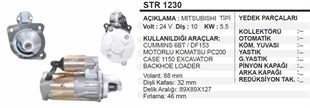 Marş Motoru 24v 10diş Cummins Jenaratör Komatsu Case Excavatör Backhoe Loader Str1230 | Ith Str1230