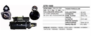 Marş Motoru 24v 10diş Komatsu İşmak 37mt 41mt Kobelko Cummins 37mt / 41mt Samsung, Se 210 / Se 170 Excavatör | Remark Str1850
