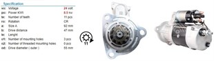Marş Motoru 24v 11diş Cummins 39mt 39mt Unıversal Döner Kafa Mercedes Tır Pro (döner Kafa) | Delcoremy 8200330