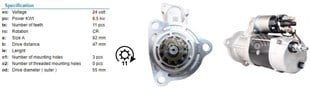 Marş Motoru 24v 11diş Cummins 39mt 39mt Unıversal Döner Kafa Mercedes Tır Pro (döner Kafa) | Delcoremy 8200330