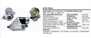 Marş Motoru 24V 11DİŞ Jcb Isuzu İş Mak Hitachi Excavatör Jcb Kepçe Isuzu 6HK1 İş Makinası 2811I Suzu Jeneratör Excavatör Isuzu | REMARK STR7816