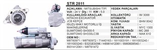 Marş Motoru 24v 11diş Jcb Isuzu İş Mak Hıtachı Excavatör Jcb Kepçe Isuzu 6hk1 İş Makinası 2811ı Suzu Jeneratör Excavatör Isuzu | Martek Str2811